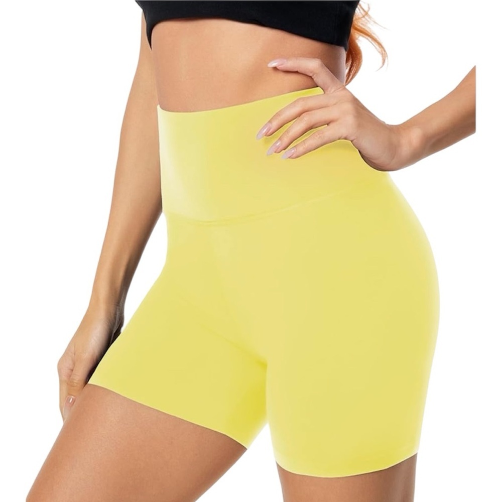 YOGALICIOUS New Butter Yellow Lux Everyday 7” Super Hi Rise Bike Shorts Large